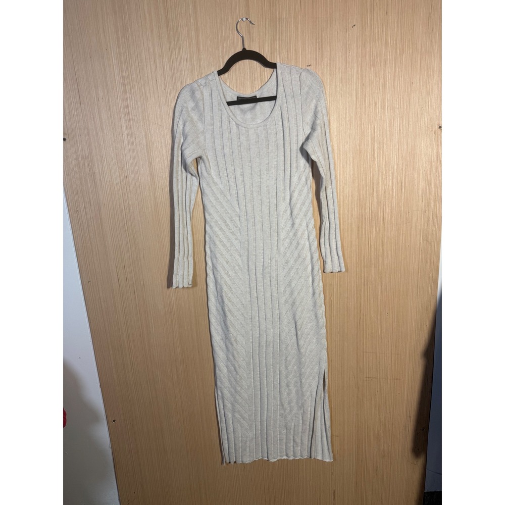 Peruvian Connection Cream 100% Pima Cotton Ribbed Knit Midi Dress Size M